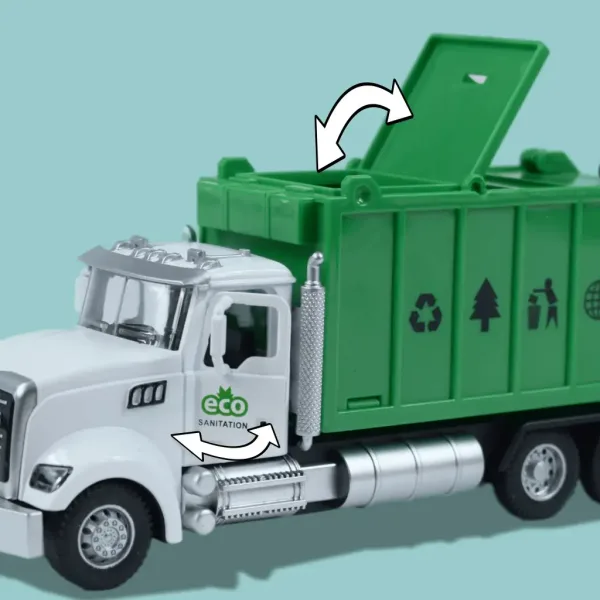 Těžký nákladní vůz: Model nákladního vozu pro třídění kovového odpadu s otevíracími dveřmi a popelnicí 1/36 obrázek 7