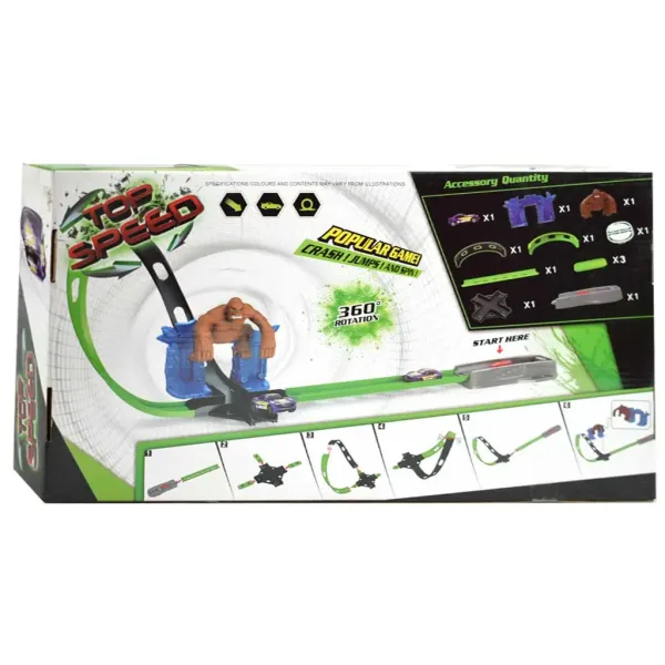 Top Speed: King-Kong 360° dvojitá super smyčka závodní dráha s figurkou gorily a jedním malým autem 1/64 obrázek 2
