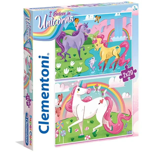 Věřím v jednorožce Supercolor 2 v 1 puzzle 2x20 dílků - Clementoni obrázek 1