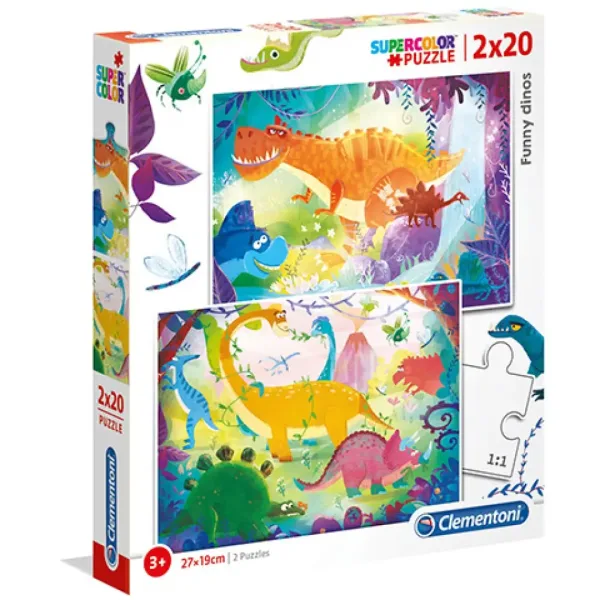 Veselí dinosauři Supercolor puzzle 2 v 1 s 2x20 dílky - Clementoni obrázek 1