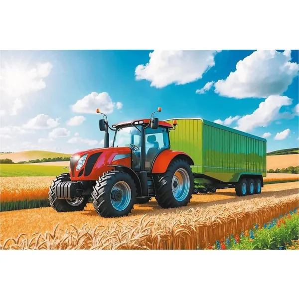 Zemědělské stroje: Traktor s přívěsem 100dílné puzzle - Trefl obrázek 2