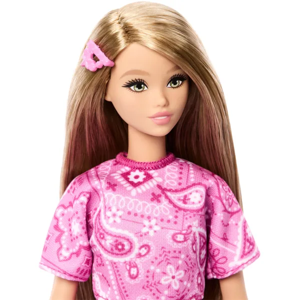 Barbie: Fashionista Přítelkyně stylová módní panenka v růžovém šátkovém vzoru - Mattel obrázek 3