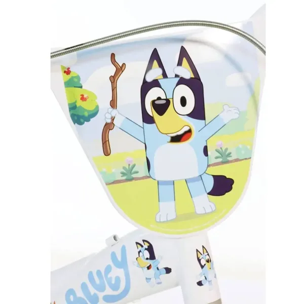 Bluey 12” dětské kolo s držákem na láhev a postranními koly v bílo-modro-zelené barvě – Dino Bikes kolo obrázek 3