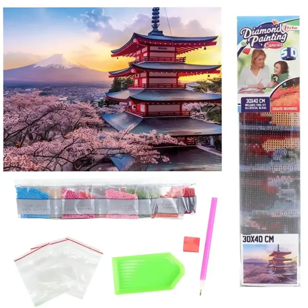 Diamantové puzzle: Japonská pagoda diamantový malovací set 30x40cm obrázek 2