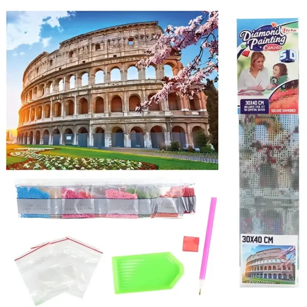 Diamantové puzzle: Římský Koloseum diamantový malířský set 30x40cm obrázek 2