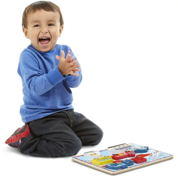Vozidlové silné dřevěné tvarové puzzle 9 prvků - Melissa & Doug obrázek 2