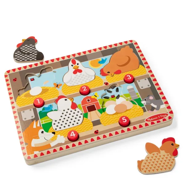 Melissa&Doug Push to Pop Puzzle – Šťastná kuřata dřevěná vzdělávací puzzle - Spin Master obrázek 5