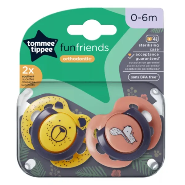 Tommee Tippee: FunFriends 2 ks ortodontická savička set v několika variantách (0–6 měsíců) obrázek 1