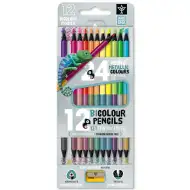 Ars Una: 12/24ks neon-metalická bicolor trojúhelníková sada barevných tužek s ořezávátkem