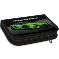 Ars Una: Zelený penál s motivem Lamborghini, rozkládací, plněný, 12,8 x 19,3 x 3,6 cm