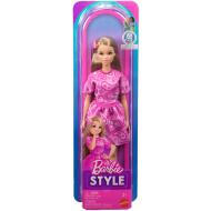 Barbie: Fashionista kamarádky stylová módní panenka v růžových šatech se šátkovým vzorem - Mattel