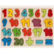 Barevné dřevěné skládačky s čísly od 1 do 20, sada 23 kusů.