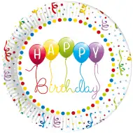 Barevné narozeninové papírové talíře s nápisem „Happy Birthday“, sada 8 ks.