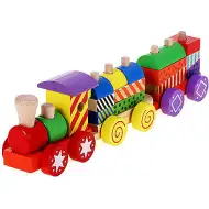 Barevný dřevěný vlak s stavebními prvky