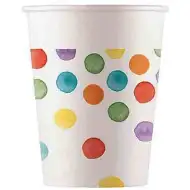 Barevný papírový kelímek s puntíky, sada 8 ks, 200 ml