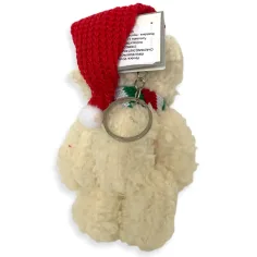 Bílý plyšový medvídek na klíče s čepicí Santa Clausa 12cm obrázek 2