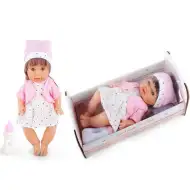 Čůrající panenka ve hvězdných šatech se zvukem a postýlkou 30 cm