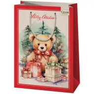 Cardex: Green Grass Vánoční dárková taška s exkluzivním motivem medvídka, velká velikost 27x14x33 cm