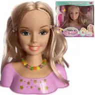 Česatelná panenka s blond vlasy, mašličkami a doplňky.