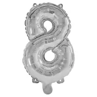 Četné fóliové balónky stříbrné barvy – číslo 8, 32 cm