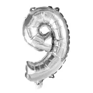 Četné fóliové balónky stříbrné barvy – číslo 9, 32 cm