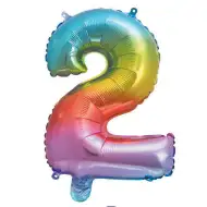 Četné fóliové balónky v kovové duhové barvě – číslo 2, 34 cm