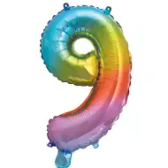 Četné fóliové balónky v kovové duhové barvě – číslo 9, 34 cm