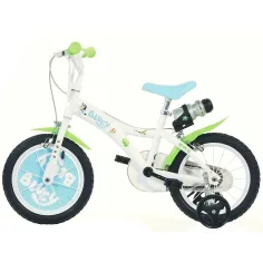 Dětské kolo Bluey 14” s držákem na láhev a postranními kolečky v bílo-modro-zelené barvě – jízdní kolo Dino Bikes obrázek 2