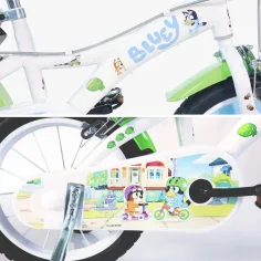 Dětské kolo Bluey 14” s držákem na láhev a postranními kolečky v bílo-modro-zelené barvě – jízdní kolo Dino Bikes obrázek 3