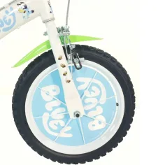 Dětské kolo Bluey 14” s držákem na láhev a postranními kolečky v bílo-modro-zelené barvě – jízdní kolo Dino Bikes obrázek 4