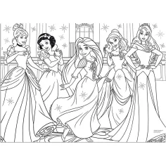 Disney Princezny 2 v 1 60dílné maxi puzzle a omalovánky 70x50cm - Lisciani obrázek 2