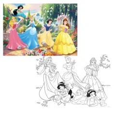 Disney Princezny 2 v 1, puzzle 108 dílků a omalovánka 70x50 cm – Lisciani obrázek 2