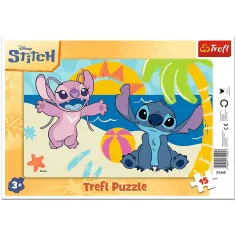 Disney Stitch plážové dobrodružství 15dílné rámové puzzle - Trefl