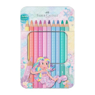 Faber-Castell: Sparkle Jumbo trojúhelníkové pastelové barevné tužky – 10dílná sada v kovovém pouzdře