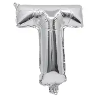 Fóliový balón ve tvaru písmene stříbrné barvy – písmeno T 32 cm