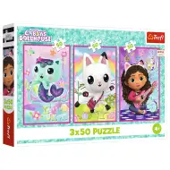 Gabiin domeček s Gabi a kočkami 3x50dílné puzzle - Trefl