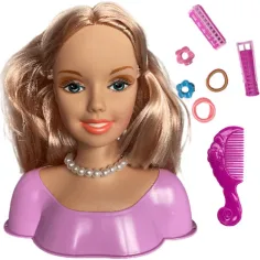 Hlava panenky s dlouhými blond vlasy, které lze česat, s vlásenkami a doplňky. obrázek 2