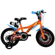 Hot Wheels 14” dětské kolo s držákem na láhev a postranními kolečky v oranžovo-černé barvě – kolo Dino Bikes