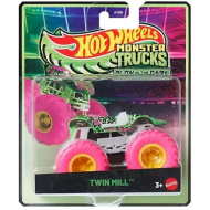 Hot Wheels Monster Trucks: Twin Mill neonově zelené autíčko svítící ve tmě 1/64 – Mattel