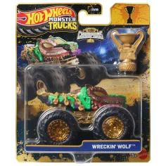 Hot Wheels Monster Trucks: Wreckin Wolf - vítězné monster autíčko s pohárem 1/64 - Mattel