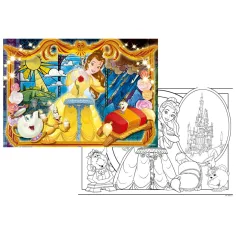 Kráska a zvíře Belle 2 v 1 puzzle a omalovánka 108 dílků 70x50 cm - Lisciani obrázek 2