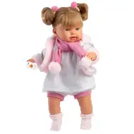 Llorens: Alexandra, 42cm plačící panenka s dudlíkem a růžovou šálou s bambulkami.