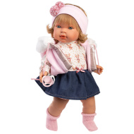 Llorens: Carla, pláčící panenka 42 cm s dudlíkem v modré sukni