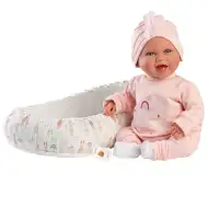 Llorens: Mimi 42cm usměvavá panenka s dudlíkem a hnízdečkem pro miminko