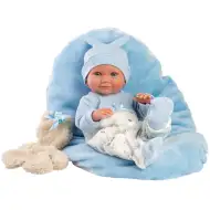 Llorens: Nico 40cm novorozenecká panenka s medvídkem a modrou dekou.