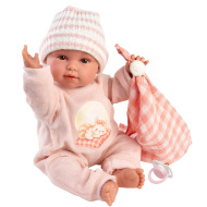 Llorens: Olivia, 38 cm plačící panenka s kostkovanou dekou