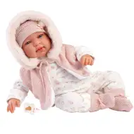 Llorens: Tina 44cm novorozenec v růžové kapucové vestě