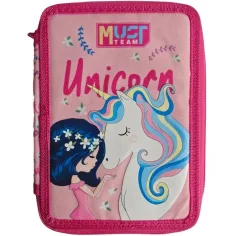 Luna: Must Team růžový dvoupatrový plněný penál s motivem jednorožce 15x5x21 cm
