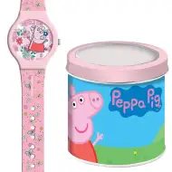 Luna: Růžové analogové hodinky Peppa Pig v kovové dárkové krabičce