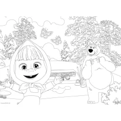 Máša a medvěd 2 v 1 24dílné maxi podlahové puzzle a omalovánka 70x50cm - Lisciani obrázek 3